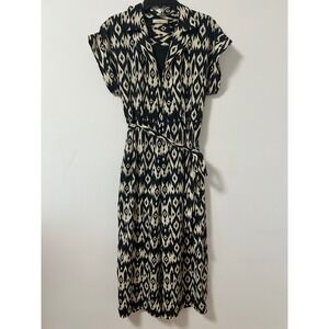 WAYWARD‎ FANCIES eShakti Ikat Print Jumpsuit Cropped Belted Cap Sleeve Lined